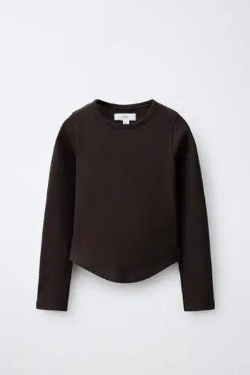 ZARA ОДНОТОННЫЙ ЛОНГСЛИВ С МОДАЛОМ, КОРИЧНЕВЫЙ