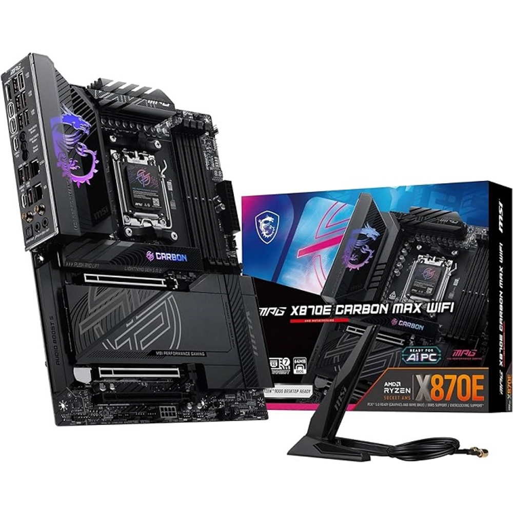 Материнская плата MSI MPG X870E CARBON MAX WIFI (AM5/X870E/4xDDR5/3xPCI-Ex16/4xM.2/SB/Wi-Fi/BT/GLAN/HDMI/USB Type-C/ATX)