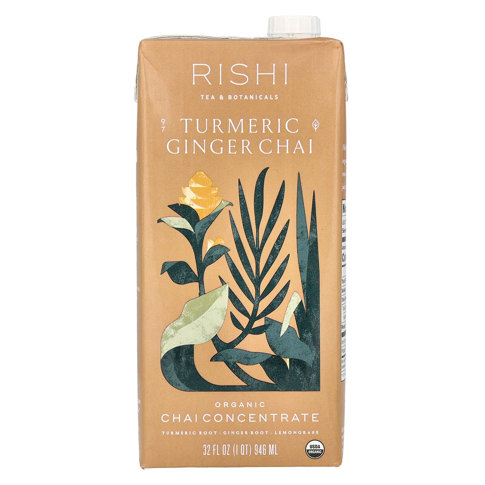 Rishi Tea, Концентрат органического чая, чай с куркумой и имбирем, без кофеина, 946 мл (32 жидк. унц.)