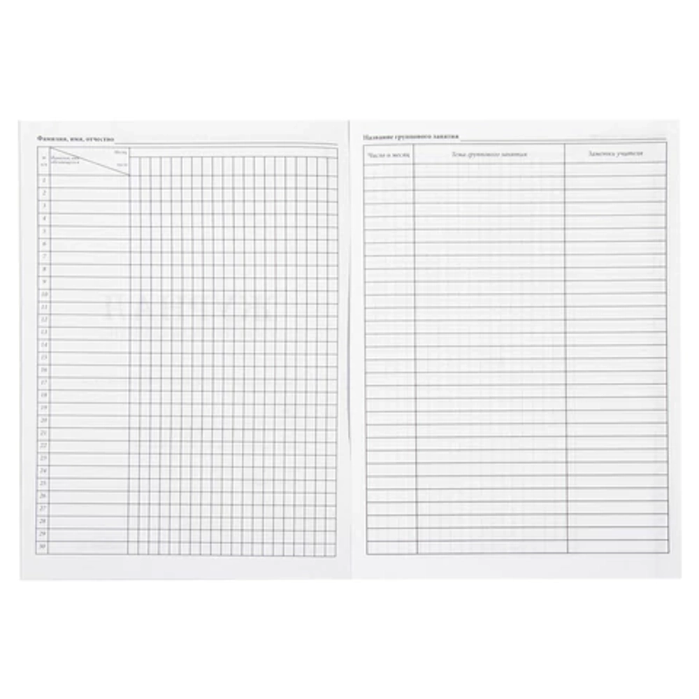 Журнал учёта групповых занятий, 48 л., картон, блок офсет, А4