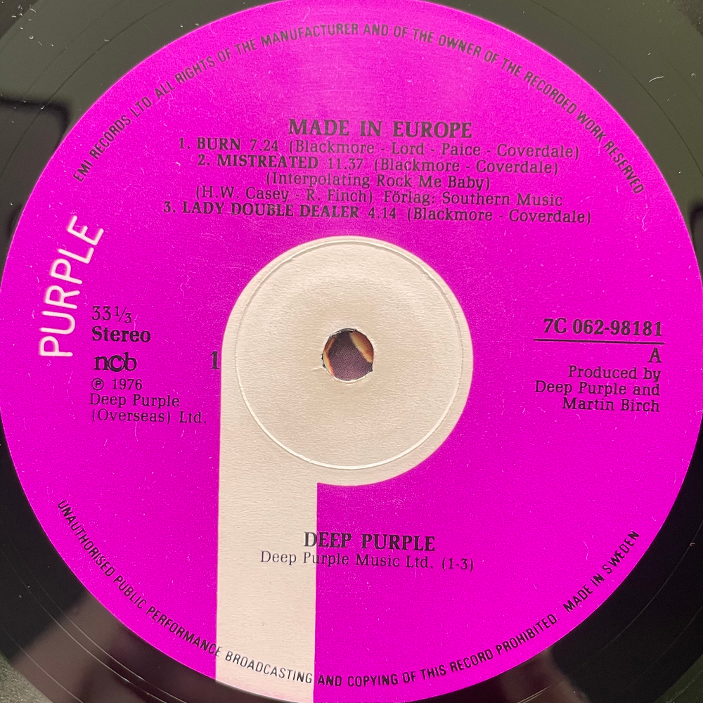 Deep Purple ‎– Made In Europe (Швеция 1976г.)