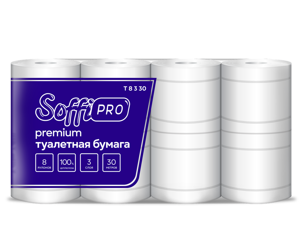 Туалетная бумага Soffione SoffiPro Premium, Артикул 10900970, трехслойная, белая, 8 рулонов