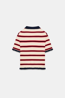 ZARA КАРДИГАН В ПОЛОСКУ, ЭКРЮ/КРАСНЫЙ