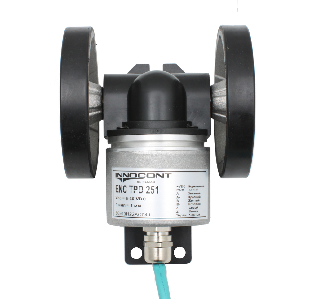 Инкрементальный энкодер INNOCONT ENC TPD 2510 с мерным колесом L=250мм, 1 имп/10мм, 5…30VDC, IP65, -20…+85C, кабель 2м ENC TPD 251