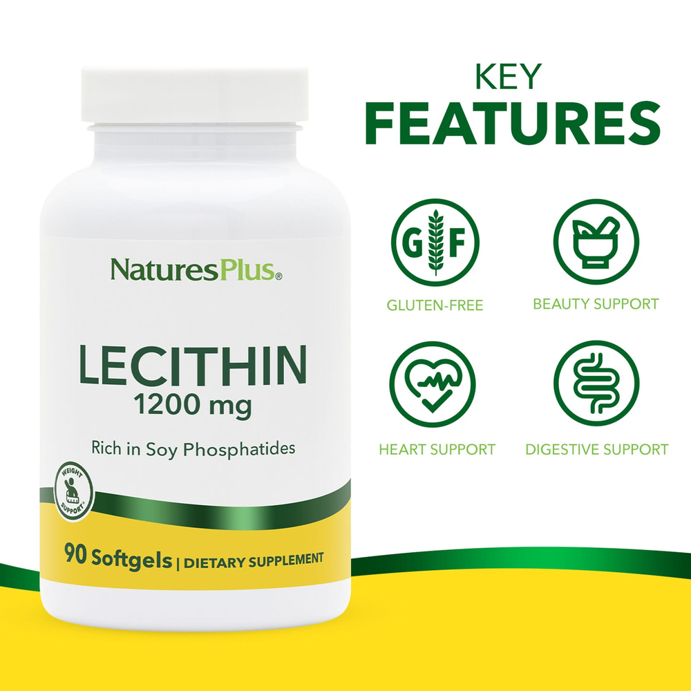 NaturesPlus, лецитин, 1200 мг, 90 капсул