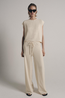 ZARA ТОП В СТИЛЕ РУСТИК БЕЗ РУКАВОВ, ЭКРЮ