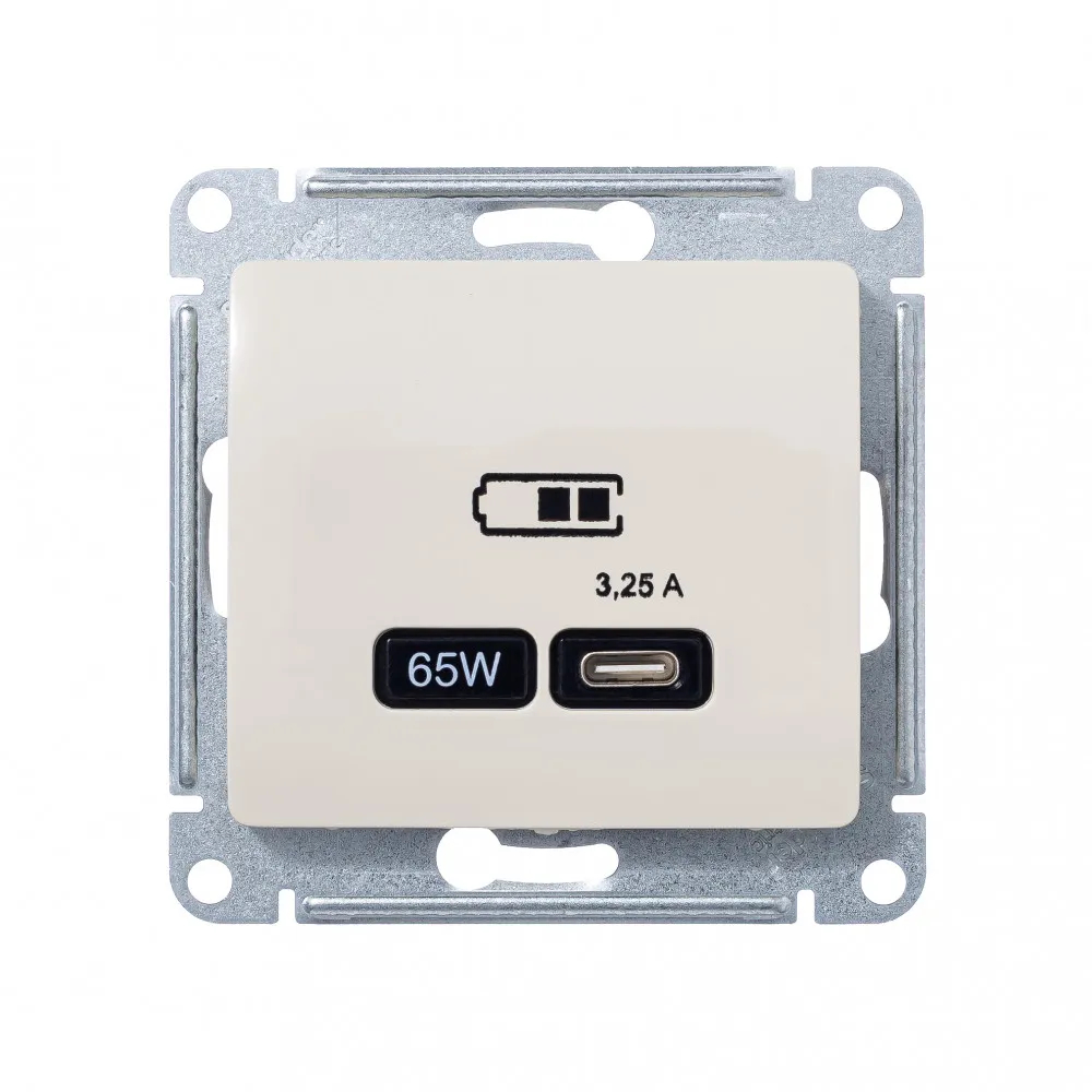 GLOSSA USB РОЗЕТКА тип-C 65Вт высокоскор.заряд. QC, PD, механизм, БЕЖЕВЫЙ