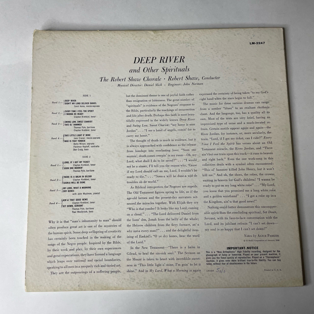 Винтажная виниловая пластинка LP The Robert Shaw Chorale Хорал Роберта Шоу, Deep River And Other Spirituals (USA 1966)