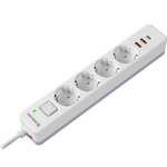 Удлинитель с сетевым фильтром Defender DFS 141, белый, 4розетки, USB+TypeC, 1.5 м.