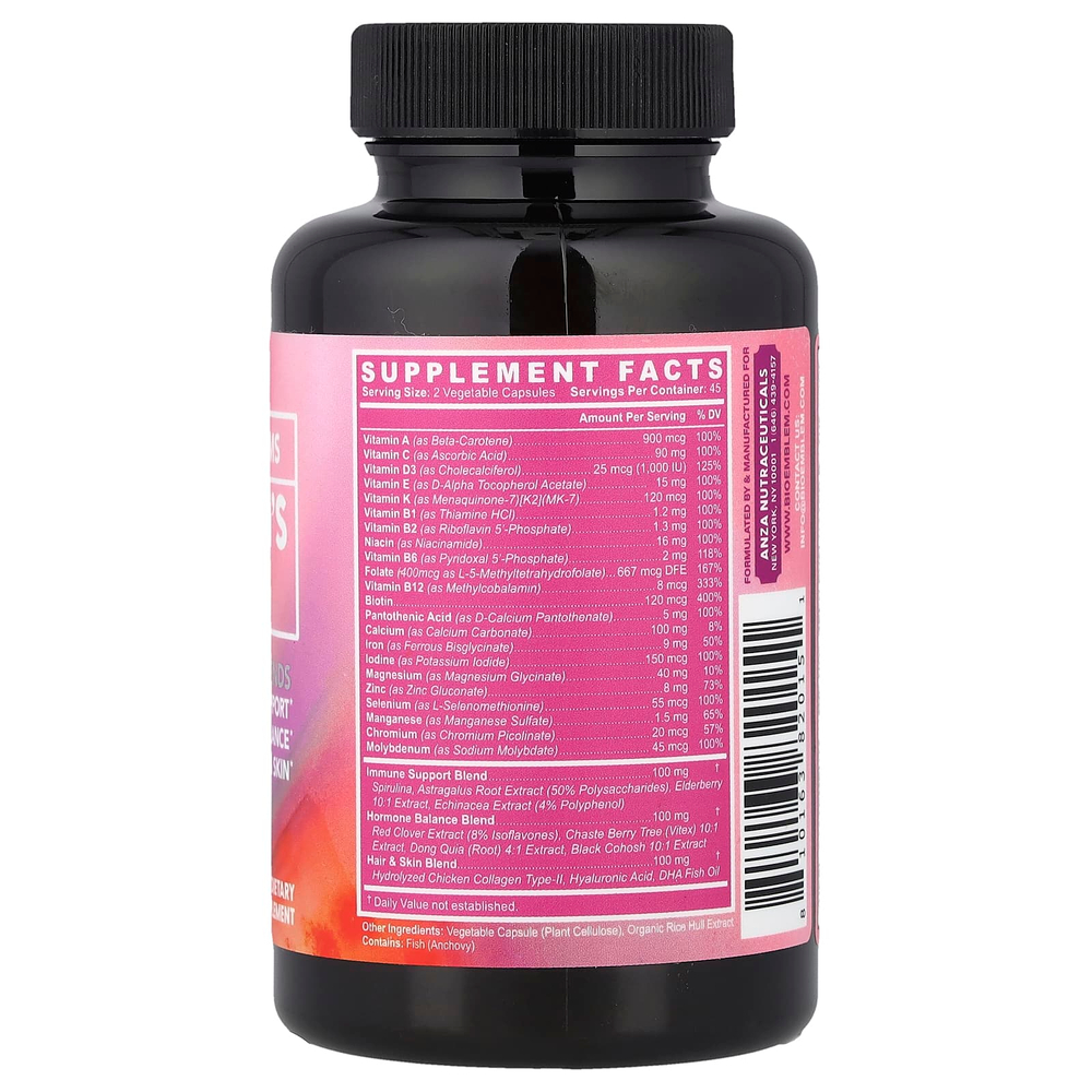 BioEmblem, мультивитамины для женщин, 90 растительных капсул