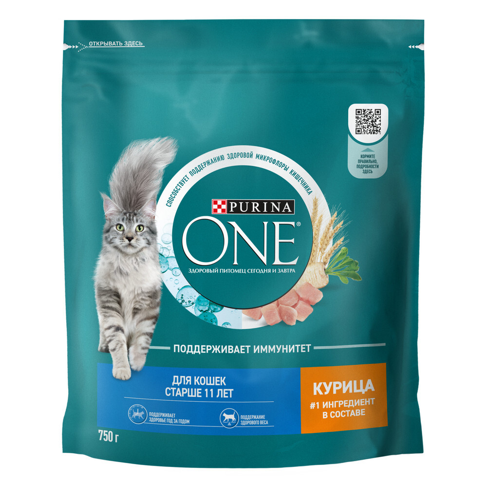 Сухой корм Purina ONE для кошек старше 11 лет курица 750 г
