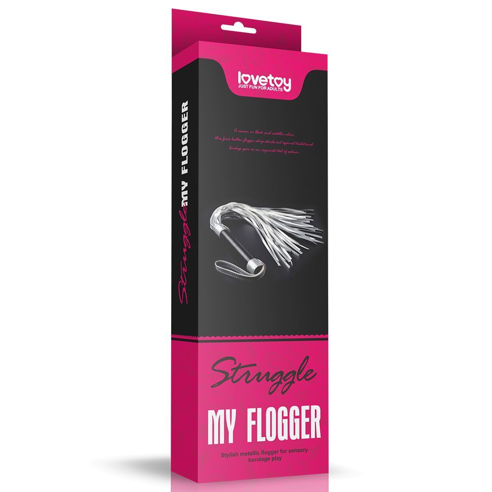 Серебристая плетка Struggle My Flogger с черной ручкой - 45 см. (Цвет: серебристый с черным)