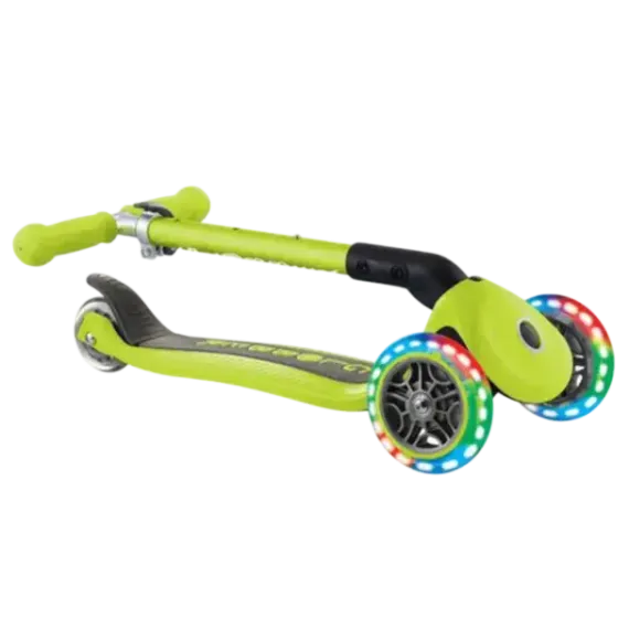 Skuter Globber Junior (Qatlanan, işıqlı, yaşıl)