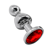 Металлическая анальная втулка 9,4см с красным кристаллом Cnex Wooomy Lollypop Double Ball Metal Plug Red M