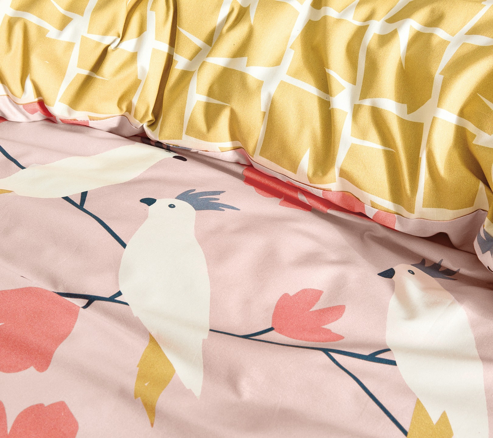 Постельное белье LOVE BIRDS PETAL Blanc des Vosges 1.5 спальное Розовый / Желтый