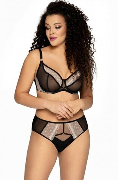 Бюстгальтер с чашками plus size с сеткой и контрастным кружевом (Размер: 105F) (Цвет: черный)