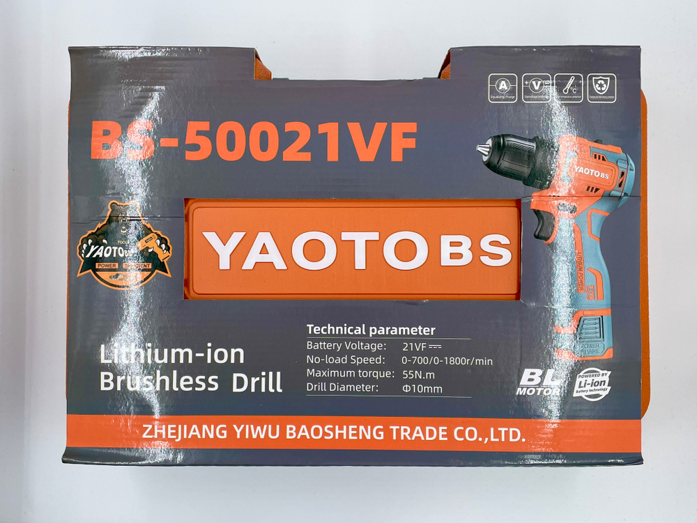 Дрель-шуруповерт YAOTO BS-50021VF, От аккумулятора, 18 В, 55 Нм, 2 АКБ