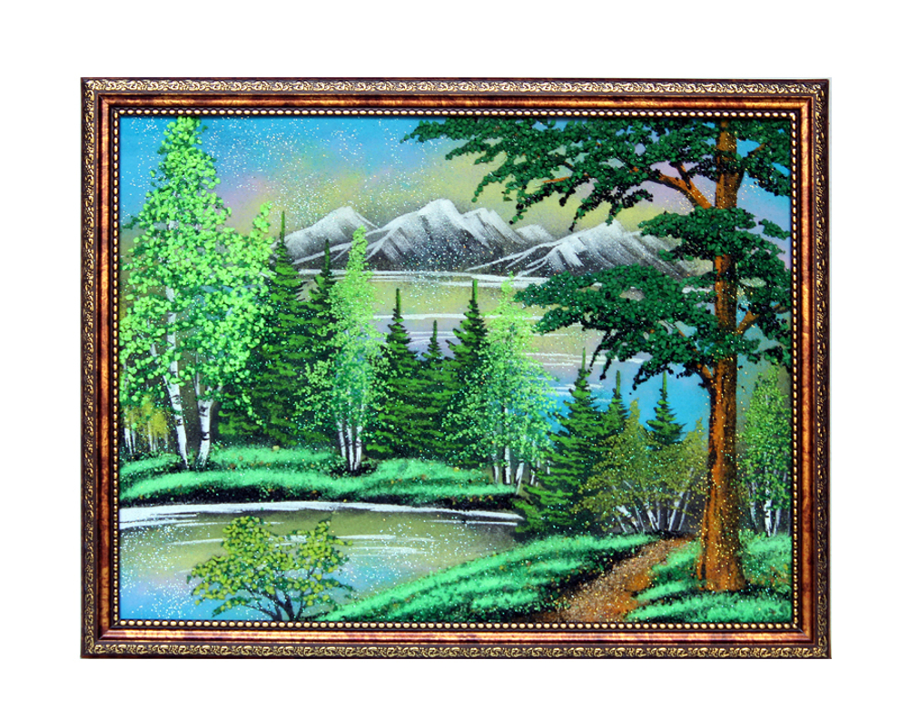 Картина " Летний пейзаж " рисованная каменной крошкой 33.5-23.5 см вес 320 гр.