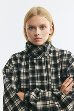 Куртка оверсайз с воротником-трубой — Чёрный/в клетку - H&M