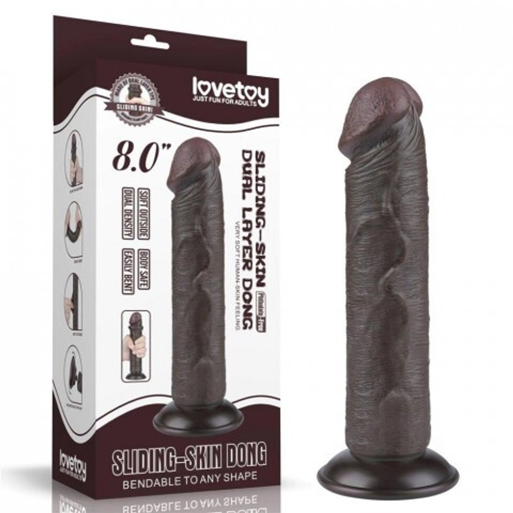 Реалистичный фаллоимитатор Lovetoy Sliding Skin (20×3,8 см) с двойной плотностью черный