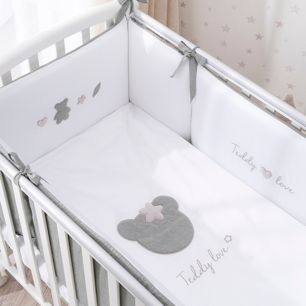 Комплект белья для классической кроватки Teddy Love 6 предметов цвет серо-оливковый