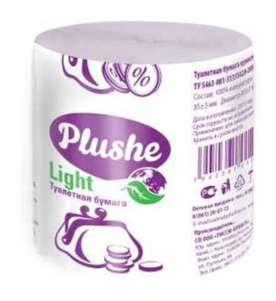 Туалетная Бумага Plushe Light, 1 слой, 1 рулон, вторсырье, 48 шт в уп.