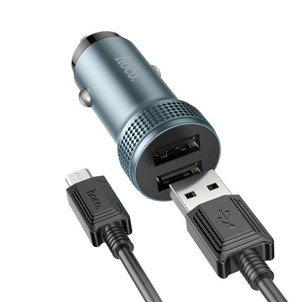 Автомобильная зарядка HOCO-Z49 12/24В-2.4А с кабелем MicroUSB серый