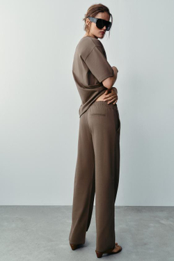 ZARA ПРЯМЫЕ ХЛОПКОВЫЕ БРЮКИ, СЕРО-КОРИЧНЕВЫЙ