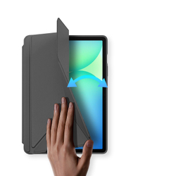 Чехол книжка серого цвета от Dux Ducis для Samsung Galaxy Tab S10 FE+, серия Magi Series Case, с держателем Pencil и функцией автоматического перехода в спящий режим