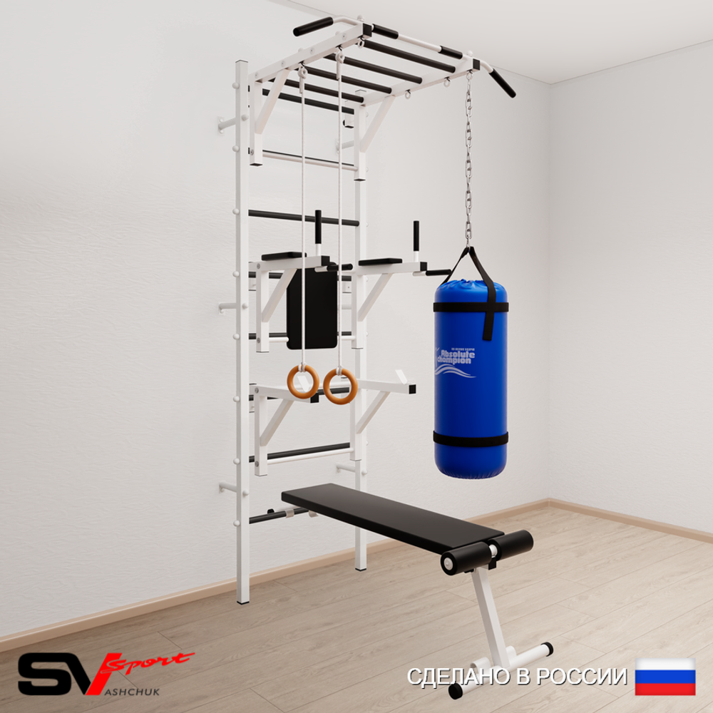 Шведская стенка Sv Sport усиленная 6611 (Турник рукоход/Брусья/Стойка/Скамья/Кольца/Цепь/Мешок 15кг)