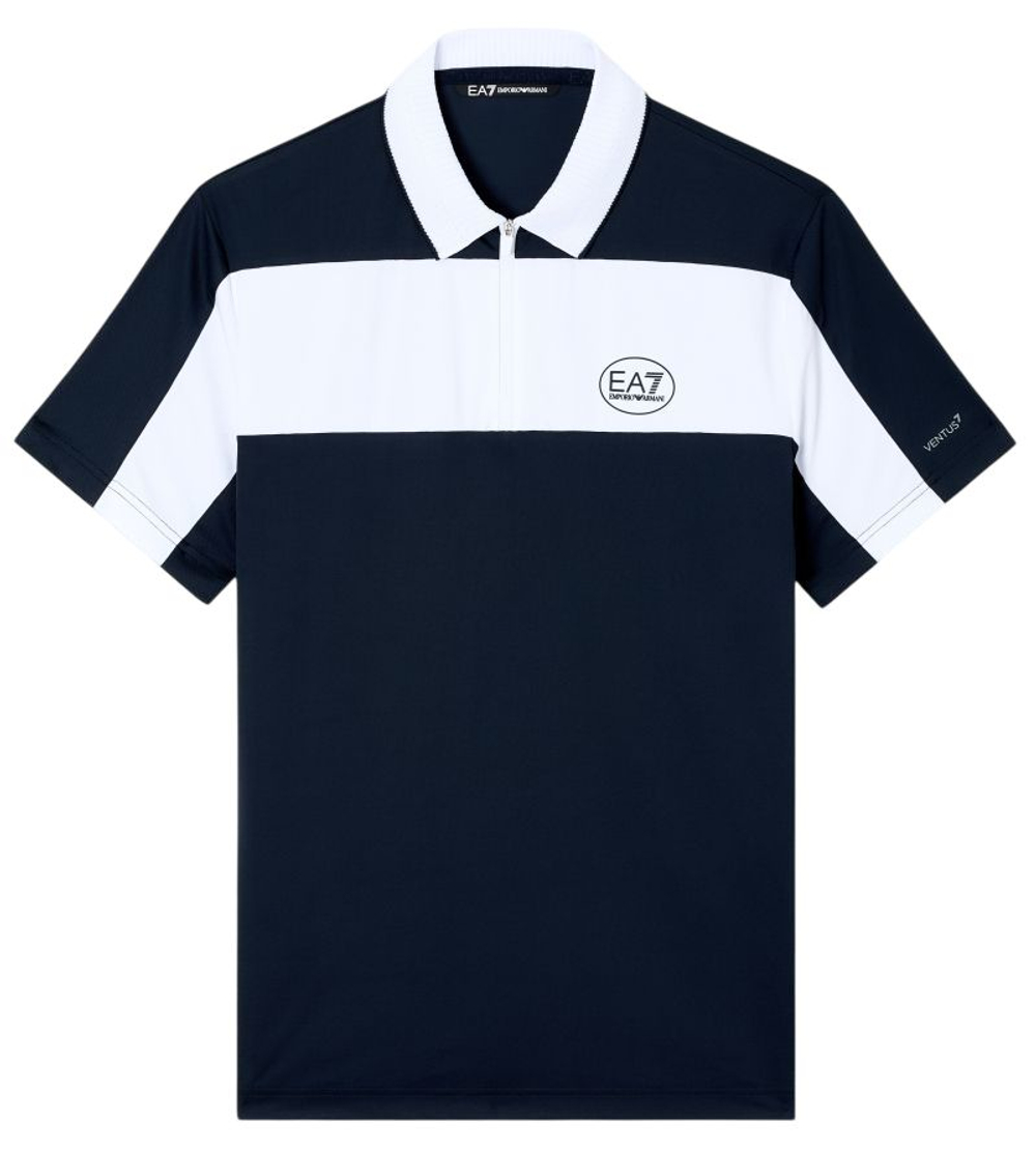 Мужское теннисное поло EA7 Tennis Pro Zip-Up - armani blue