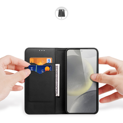 Чехол книжка из натуральной кожи с защитой RFID от Dux Ducis для смартфона Samsung Galaxy S25, серия Hivo Series Case