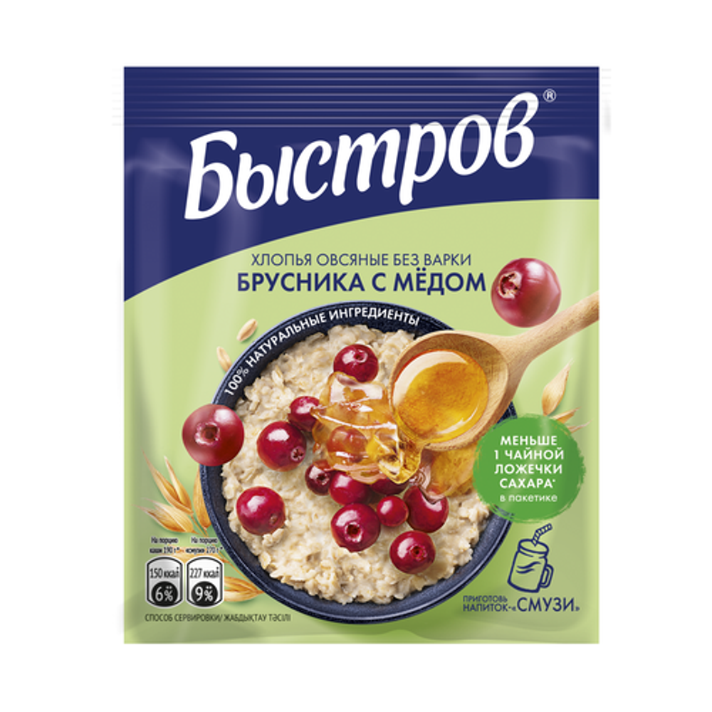 БЫСТРОВ Хлопья Брусника Мед 17х40г