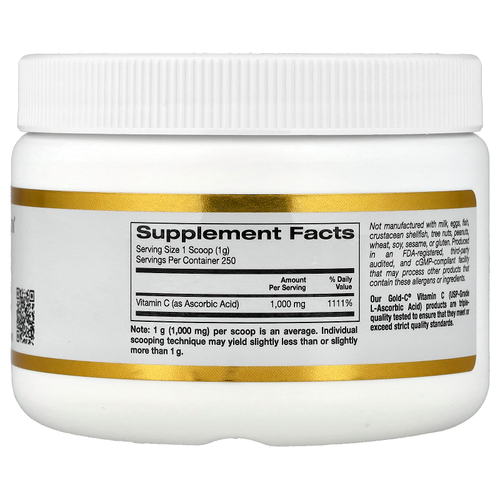 California Gold Nutrition, Gold C®, витамин C класса USP в порошке, 1000 мг, 250 г (8,81 унции)