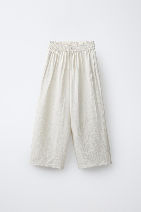 ZARA БРЮКИ WIDE LEG С ЖАТЫМ ЭФФЕКТОМ, СВЕТЛО-БЕЖЕВЫЙ