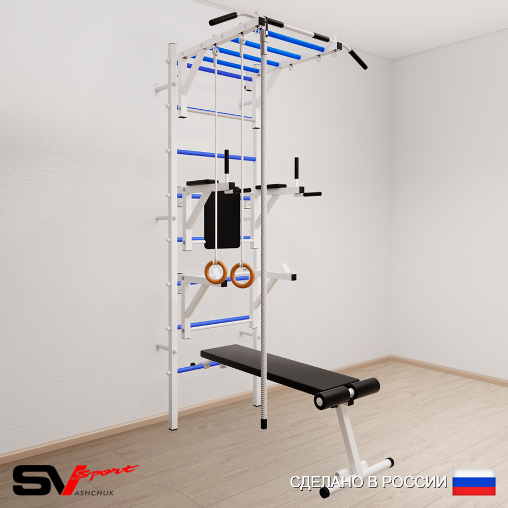Шведская стенка Sv Sport усиленная 664 (Турник рукоход/Брусья/Стойка/Скамья/Канат/Кольца)