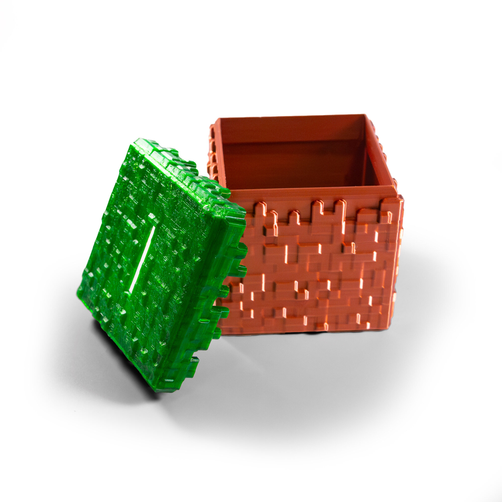 Копилка "Minecraft" Майнкрафт в виде травяного блока, 3D печать, 8х7.5х7.5см, медно-зеленый