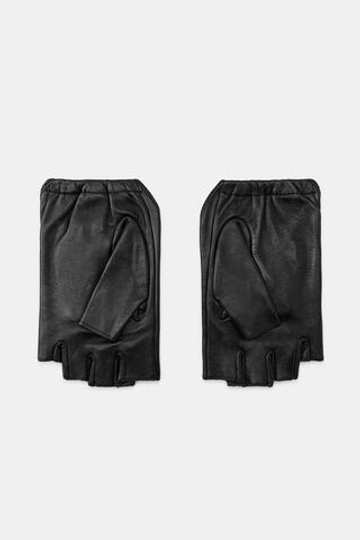 ZARA КОРОТКИЕ КОЖАНЫЕ МИТЕНКИ С ДЕКОРОМ, ЧЕРНЫЙ
