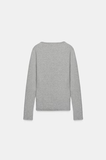 ZARA ФУТБОЛКА В РУБЧИК С ШИРОКИМ ВЫРЕЗОМ, СЕРЫЙ МЕЛАНЖ