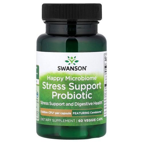 Swanson Vitamins, Happy Microbiome, пробиотик для снятия стресса, 3 млрд КОЕ, 60 растительных капсул