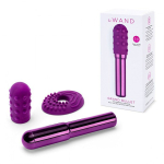 Фиолетовый жезловый вибратор 12,4см с двумя нежными насадками Le Wand Grand Bullet LW-013-CHR