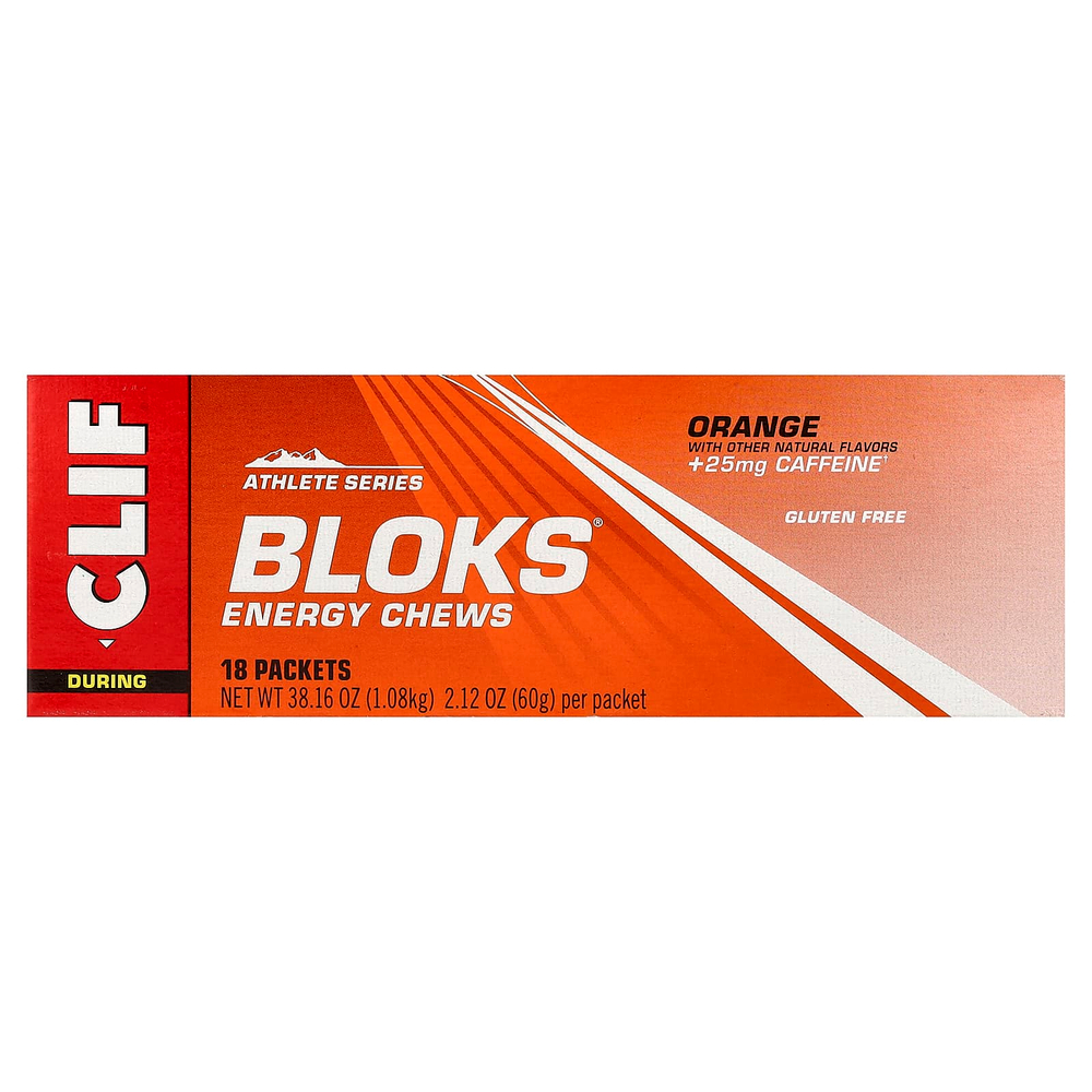 Clif Bar, Bloks® Energy жевательные таблетки, со вкусом апельсина, 18 пакетиков по 60 г (2,12 унции)