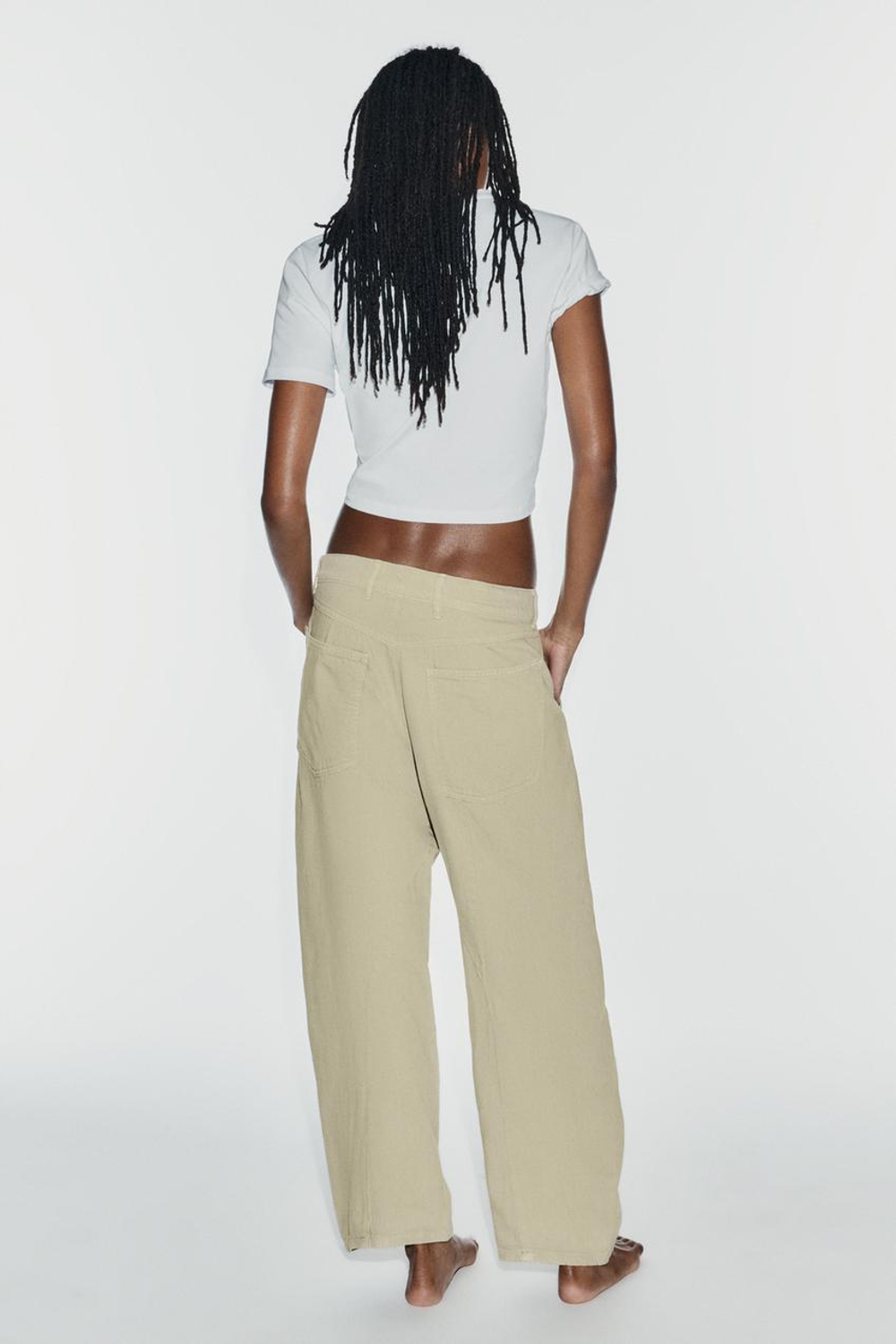 ZARA ДЖИНСЫ TRF CHINO BARREL СО СРЕДНЕЙ ПОСАДКОЙ, МЯГКИЙ ЗЕЛЕНЫЙ