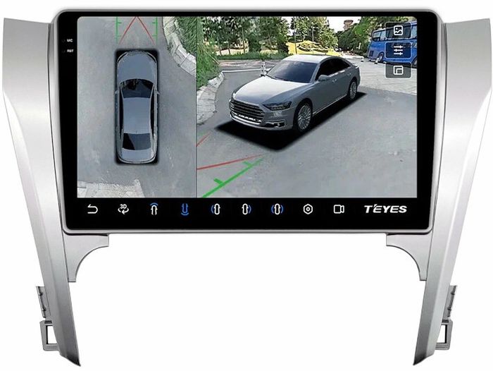 Магнитола для Toyota Camry 50 2011-2014 (рамка серебро 10) - Teyes CC3-2K-360 на Android 10, Быстрая, 2K QLED, CarPlay, 4G SIM-слот, 4 камеры в комплекте