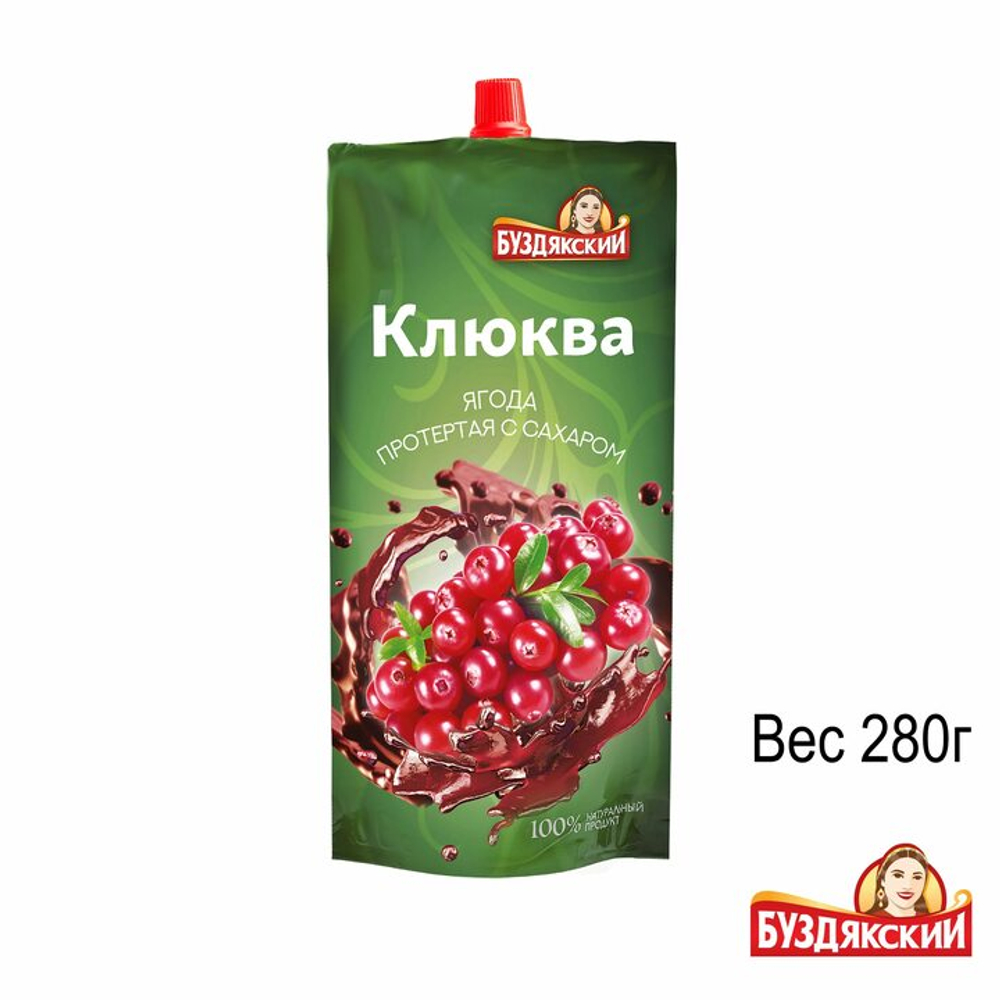 Буздякский Ягода протертая с сахаром Клюква 280гр/24  д/п