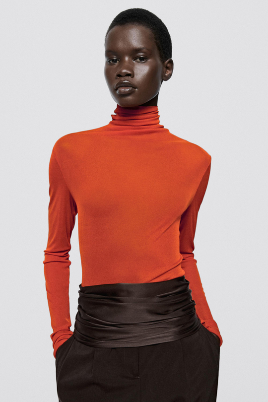 Massimo Dutti Футболка с высоким вротником из 100% шелка - Limited Edition, красный