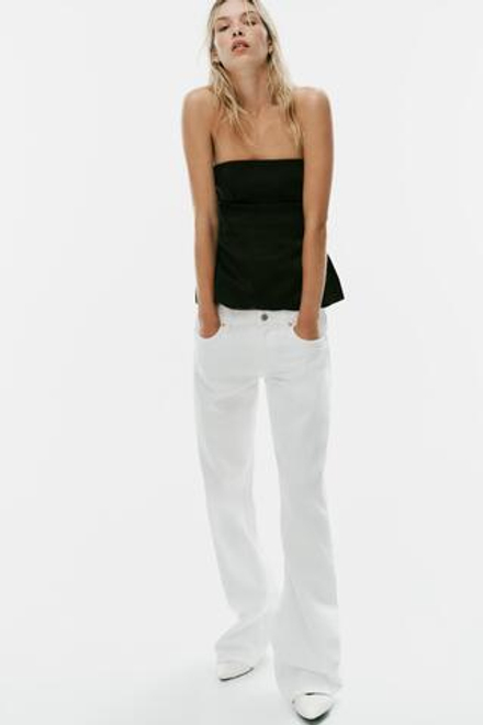 ZARA АТЛАСНЫЙ ТОП С БАСКОЙ, ЧЕРНЫЙ
