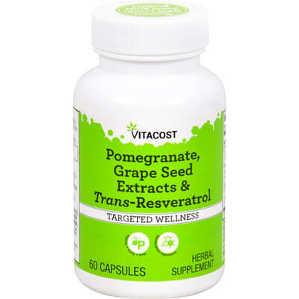 Vitacost, Pomegranate, Grape Seed Extracts &amp; Trans-Resveratrol, 60 Capsules