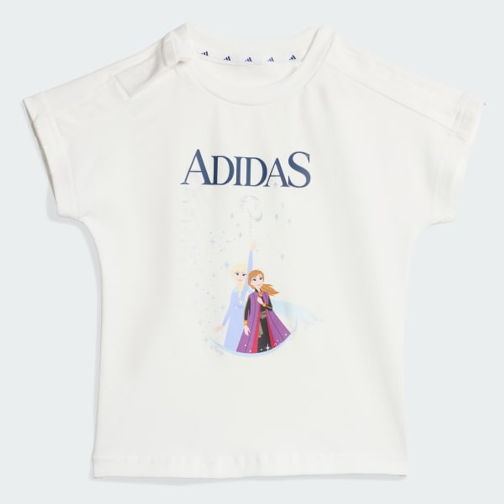 Adidas Комплект из футболки и шорт с принтом "Холодное сердце", белый/темно-синий