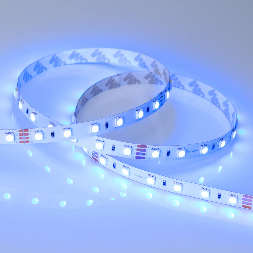 Светодиодная лента RT 2-5000 24V RGB 2x (5060, 300 LED, LUX) (Arlight, 14.4 Вт/м, IP20) 010367(B)